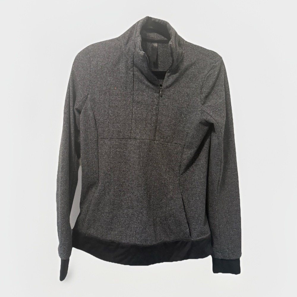 Kyodan Alpine 1/4 Zip Double Brushed Jacquard Sweater Size Black Gray Petite S